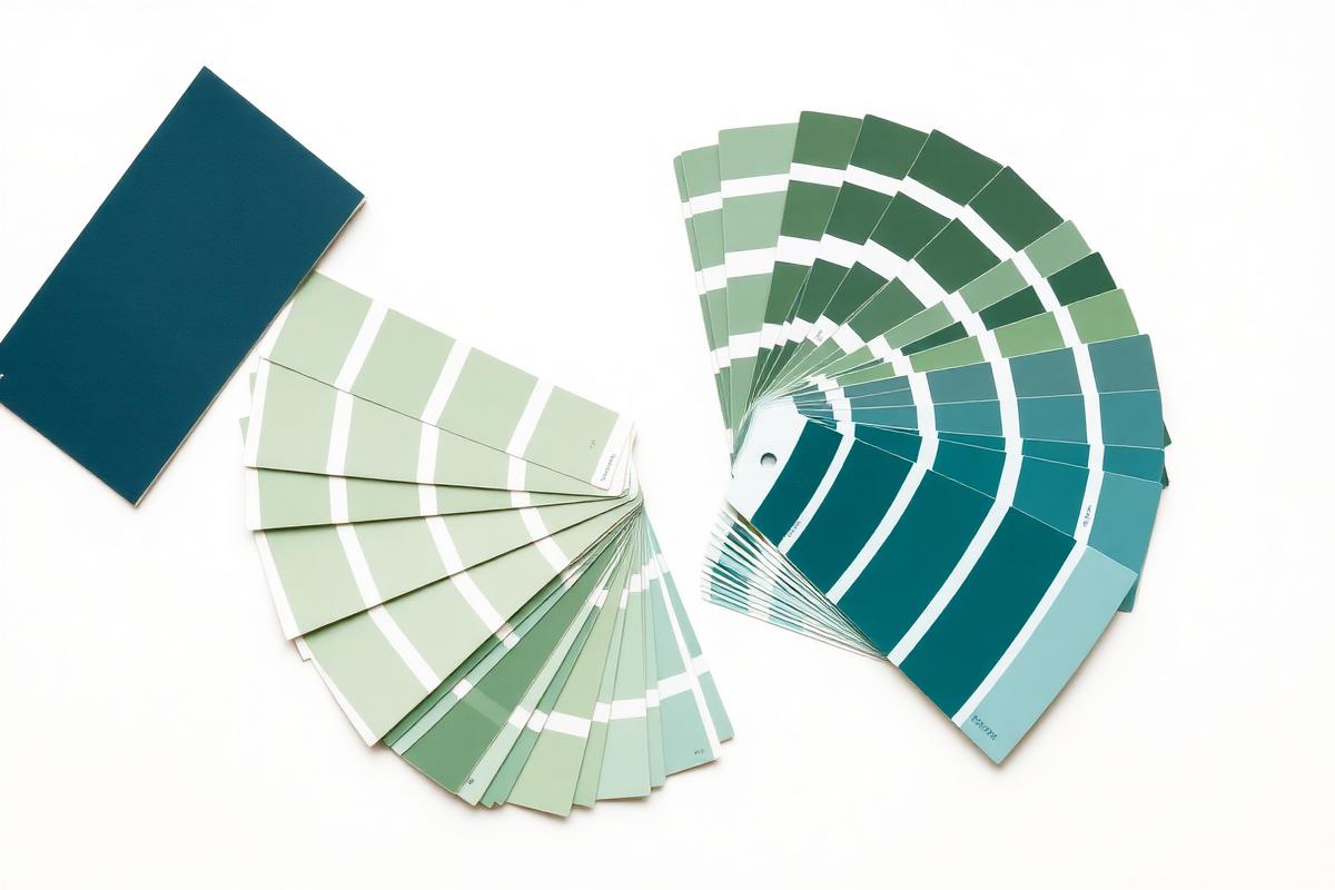 Fan deck of navy and green paint swatch cards